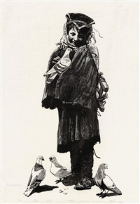 鸽子 纸本 黑白木刻, 1984